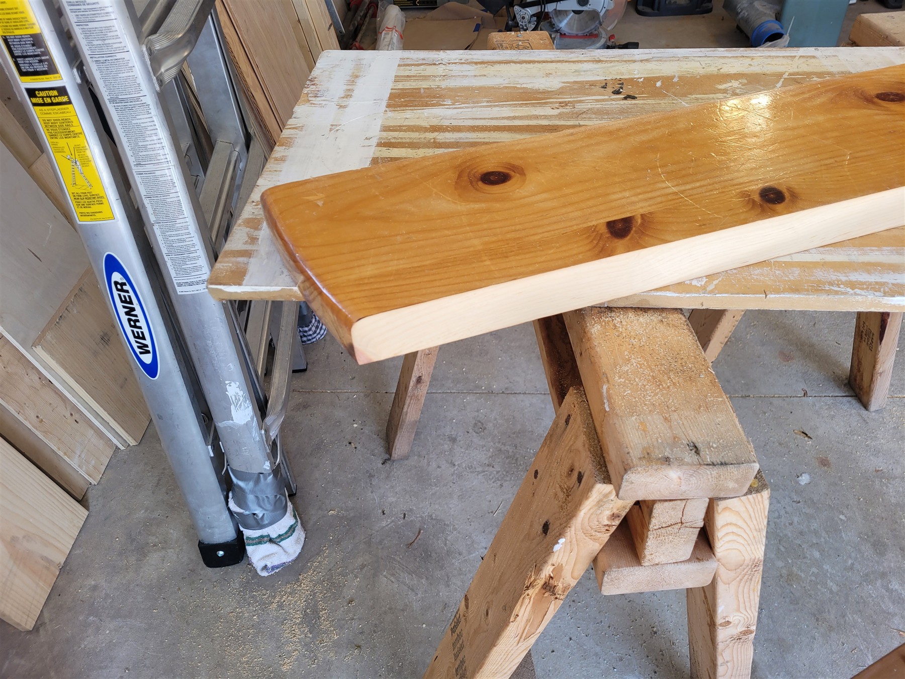A honey-coloured board from the original family dinner table before stripping